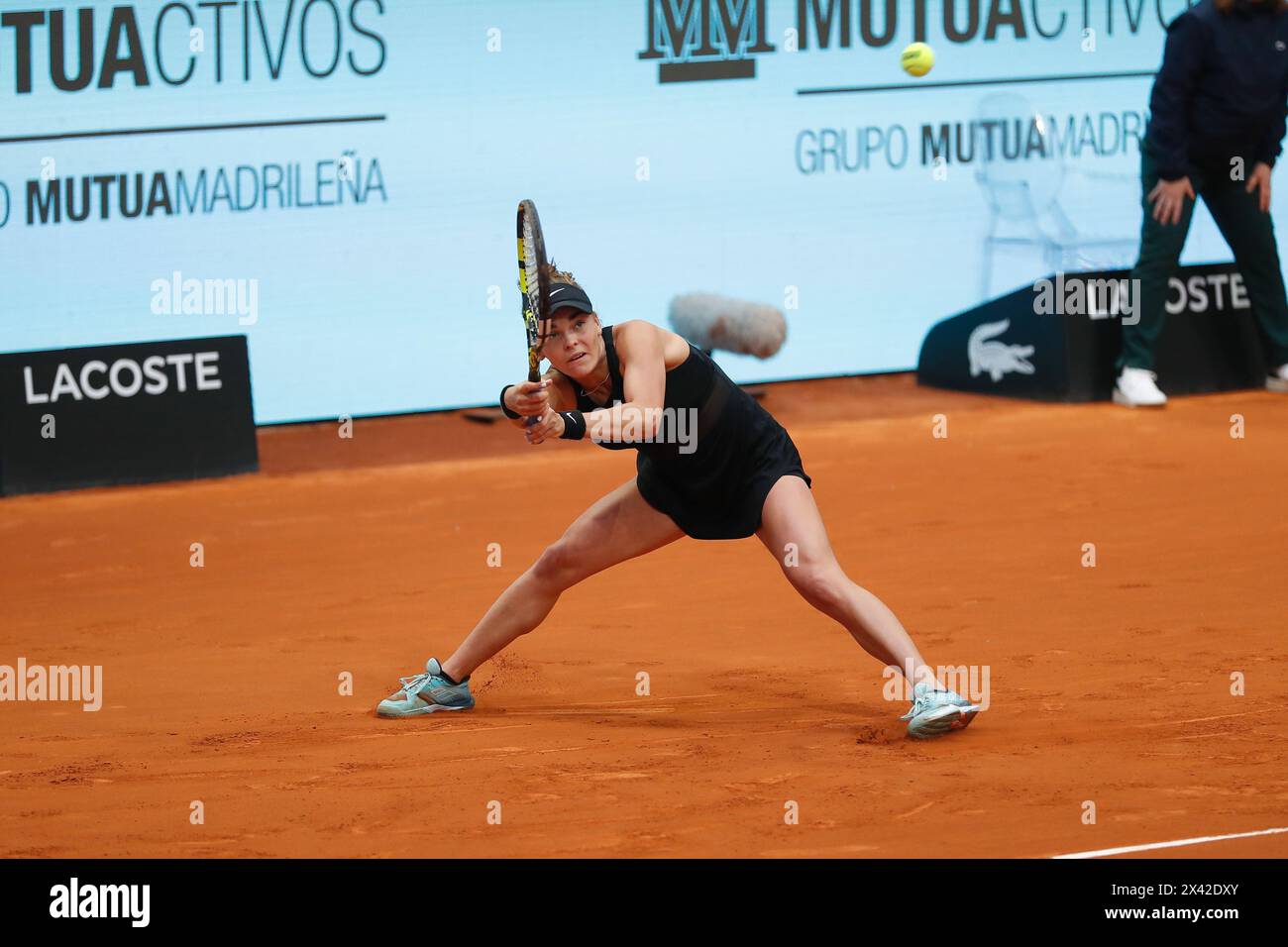 Madrid, Spain. 29th Apr, 2024. Sara Bejlek (CZE) Tennis : Sara Bejlek during singles round of 16 match against Elena Rybakina on the WTA 1000 tournaments Mutua Madrid Open tennis tournament at the Caja Magica in Madrid, Spain . Credit: Mutsu Kawamori/AFLO/Alamy Live News Stock Photo