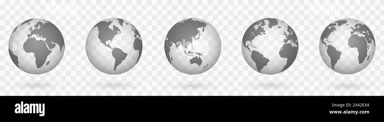Globes of Earth 3D set Realistic - Globes Of Earth 3d Set Realistic World Map In Globe Shape World Maps Realistic With Shadow On Transparent Background Stock Vector 2X42EX4 