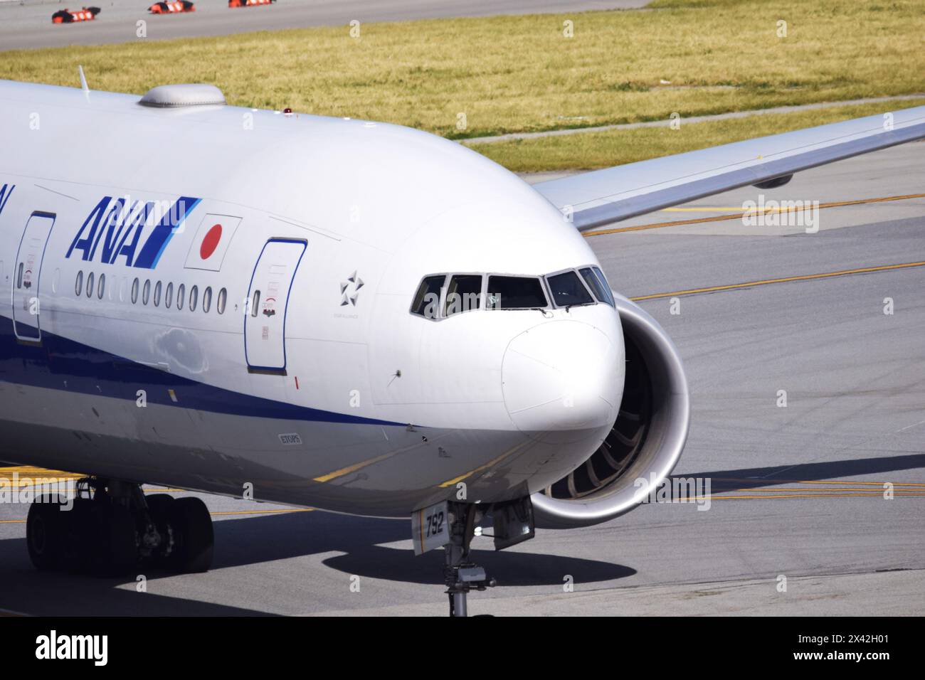ANA Boeing 777-300 taxiing Stock Photo