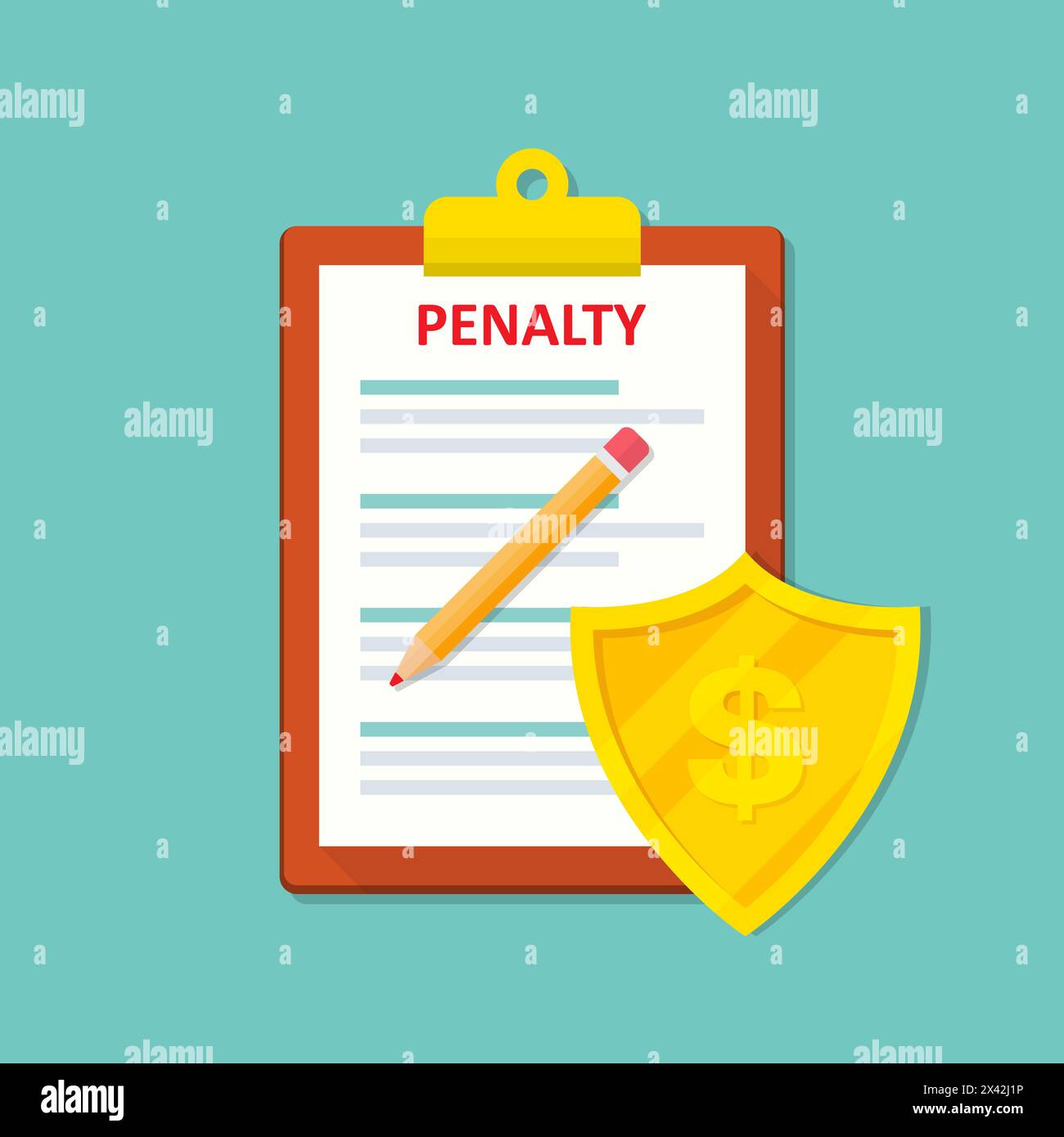 Penalty document icon with shield in a flat design. Vector illustration Stock Vector