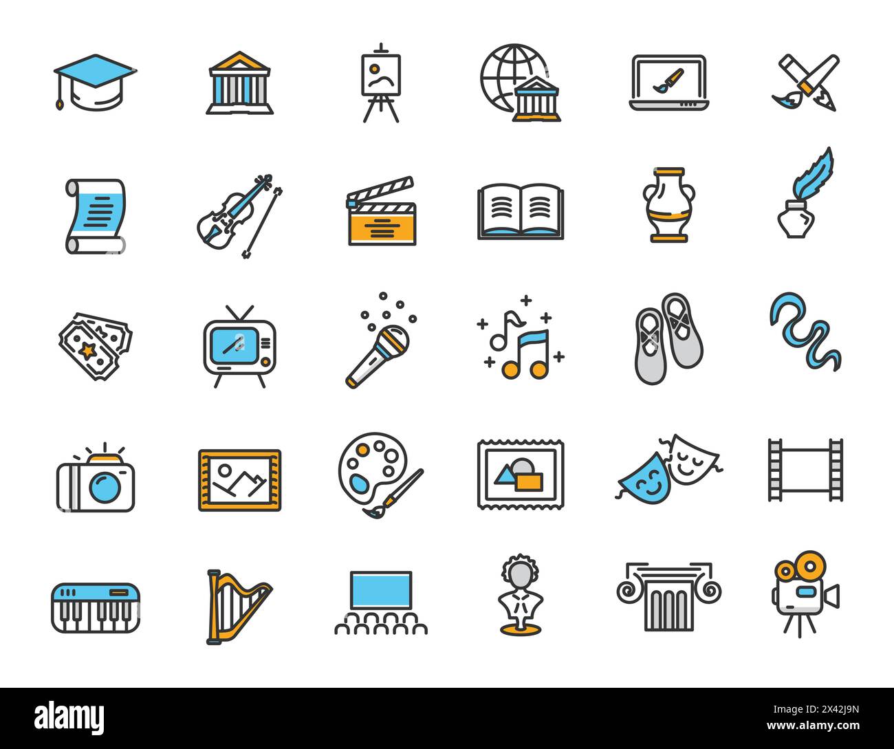 Set of linear culture icons. Art icons in simple design. Vector