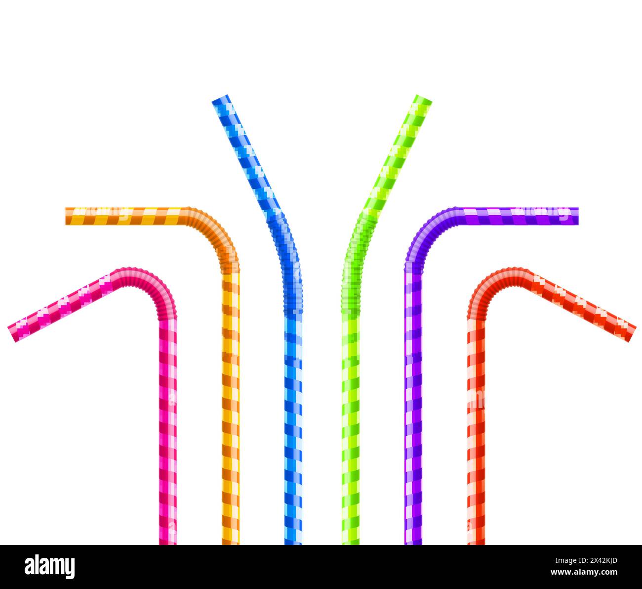 Drinking straws set. Vector colorful pipe tube plastic straw for juice, cocktail isolated. Stock Vector