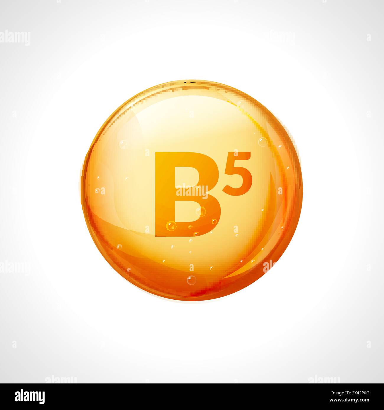 Vitamin b5 pill icon. Pantothenic acid nutrition care. Gold drop essence. Isolated golden vector symbol of b5 vitamin. Stock Vector