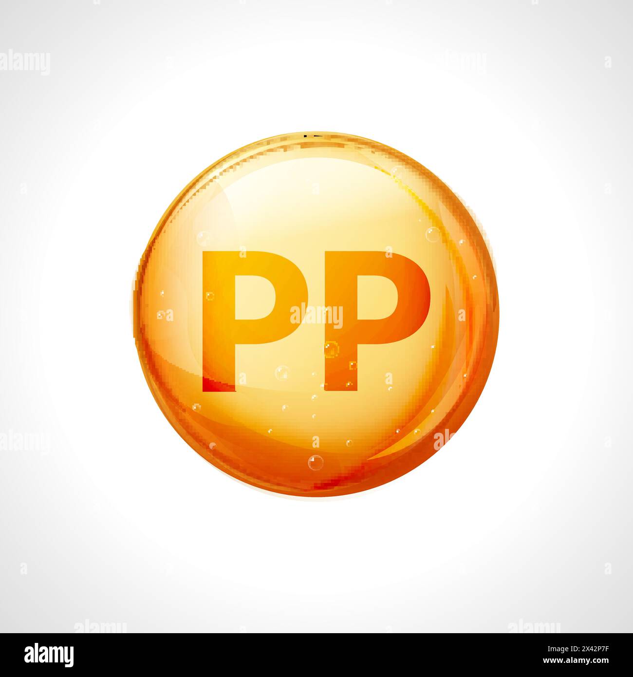 Vitamin PP gold pill icon. Nicotinamide vitamin drop capsule. Health treatment complex vitamin pp. Stock Vector