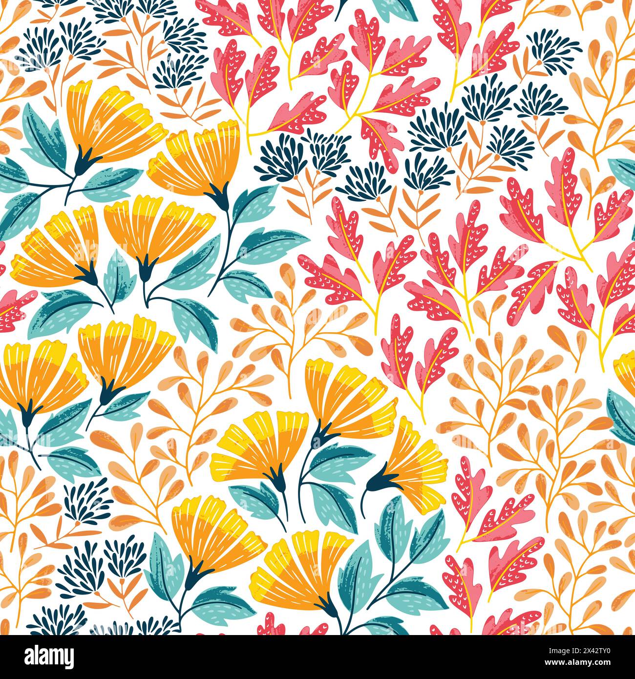 Hand drawn colorful Floral pattern. Seamless vector background. Elegant template for fashion prints. Surface with meadow flowers and herbs. Stock Vector