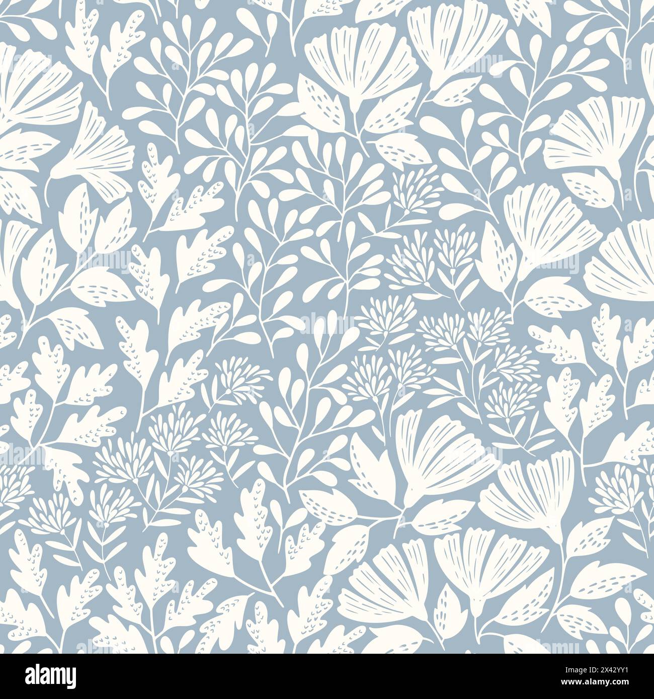 Hand drawn blue Floral pattern. Seamless vector background. Elegant template for fashion prints. Surface with meadow flowers and herbs. Stock Vector