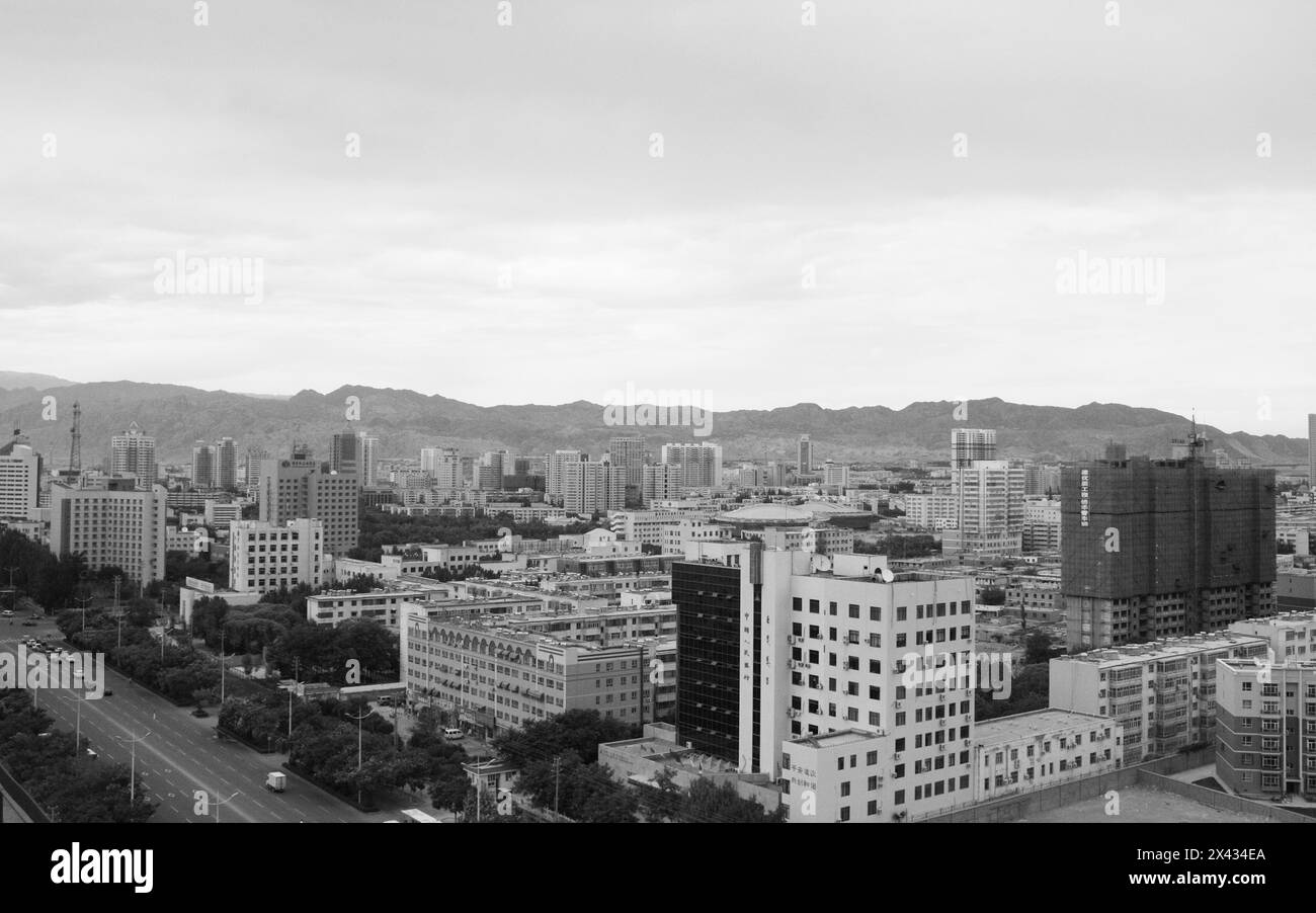 Overlooking the urban scenery of Korla, Xinjiang, China. Stock Photo