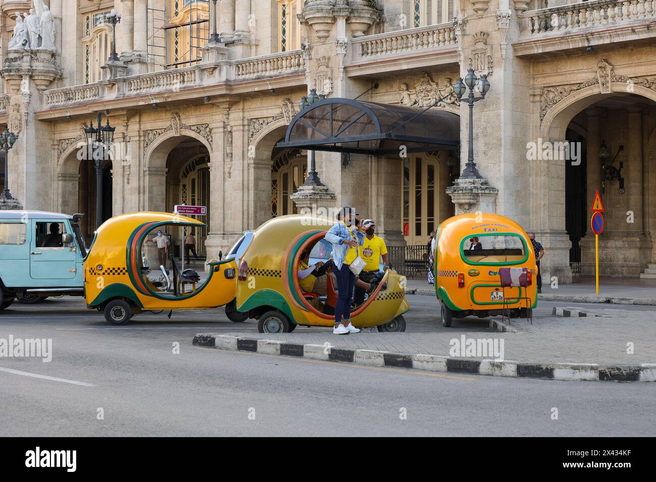 Havana, Cuba, 01.03.2021: Yellow coco taxi's in the center of Havana, Cuba Stock Photo