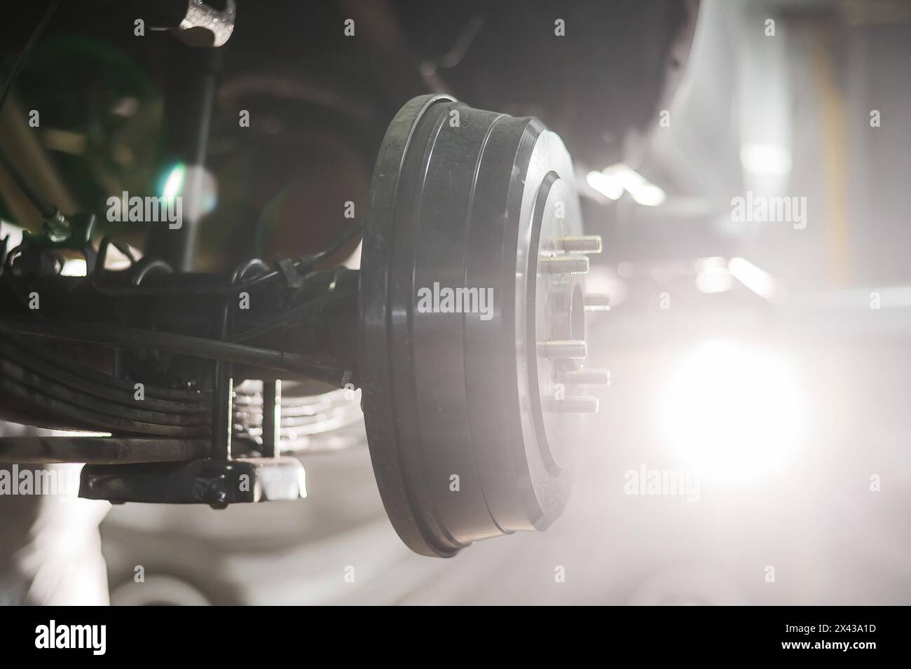 Close-up of a car's drum brakes. Stock Photo