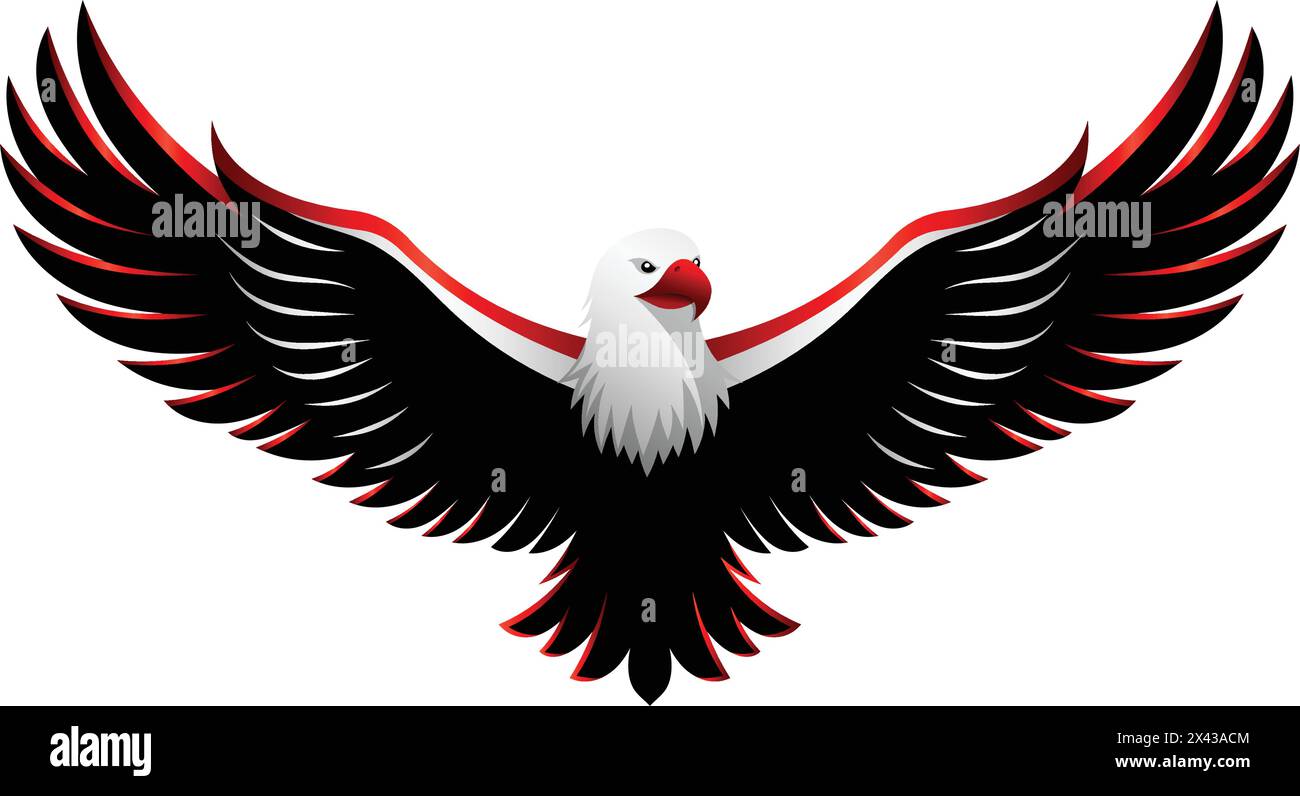 Black eagle with red and white bands on its wings vector illustration