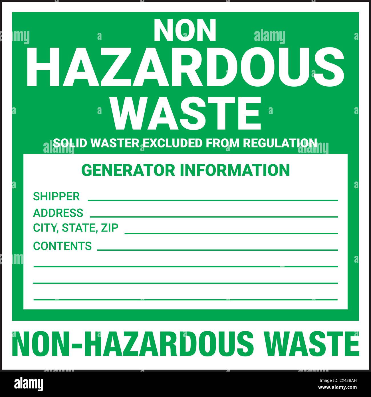 Container Hazardous Standard Label Marking Non Hazardous Waste Green ...