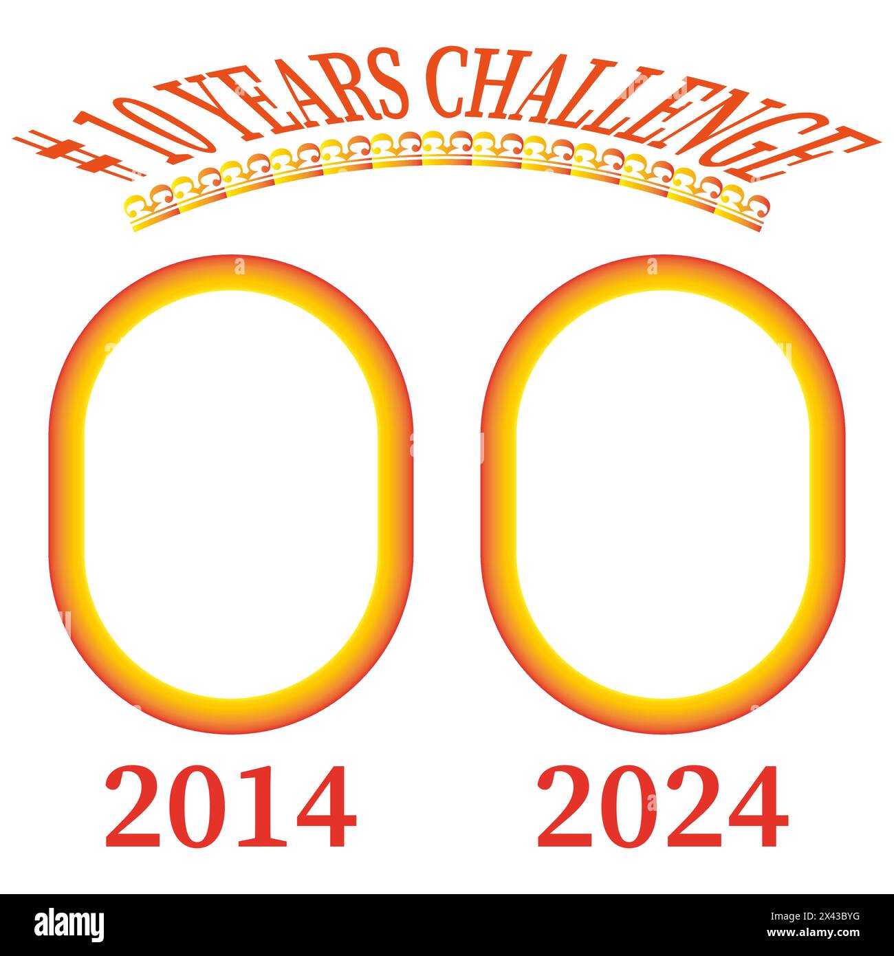 10 Years Challenge vibrant frames. Timeline comparison 2014 versus 2024. Vector anniversary borders. Stock Vector