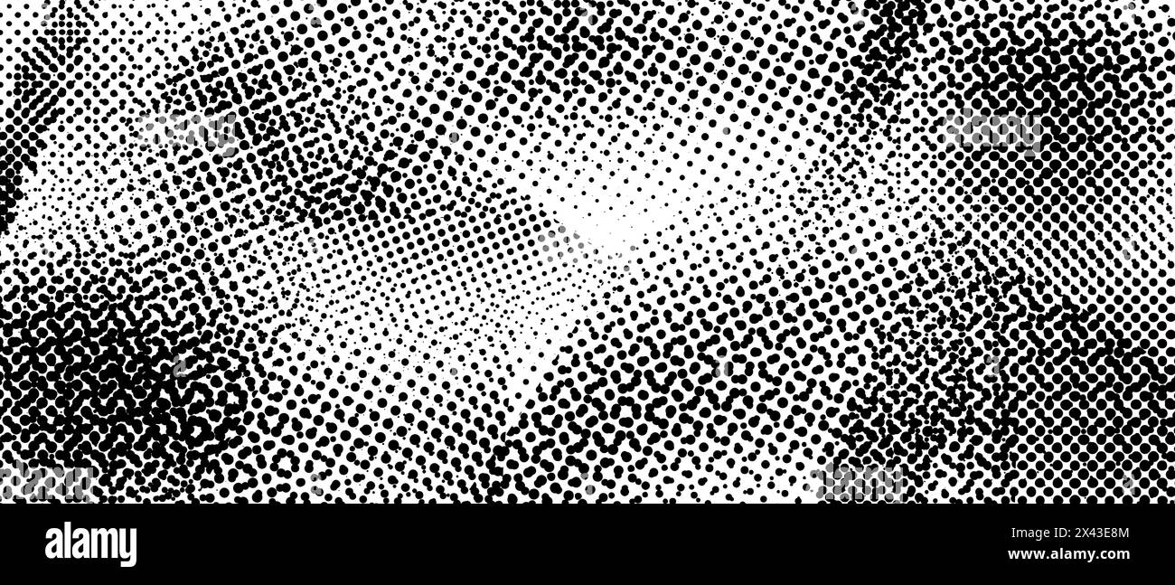 Halftone grunge texture. Distorted rough dirty scratch textured background. Dotted glitch punk wallpaper for banner, poster, flyer, print, overlay, magazine. Distress scuffed vector grunge backdrop Stock Vector
