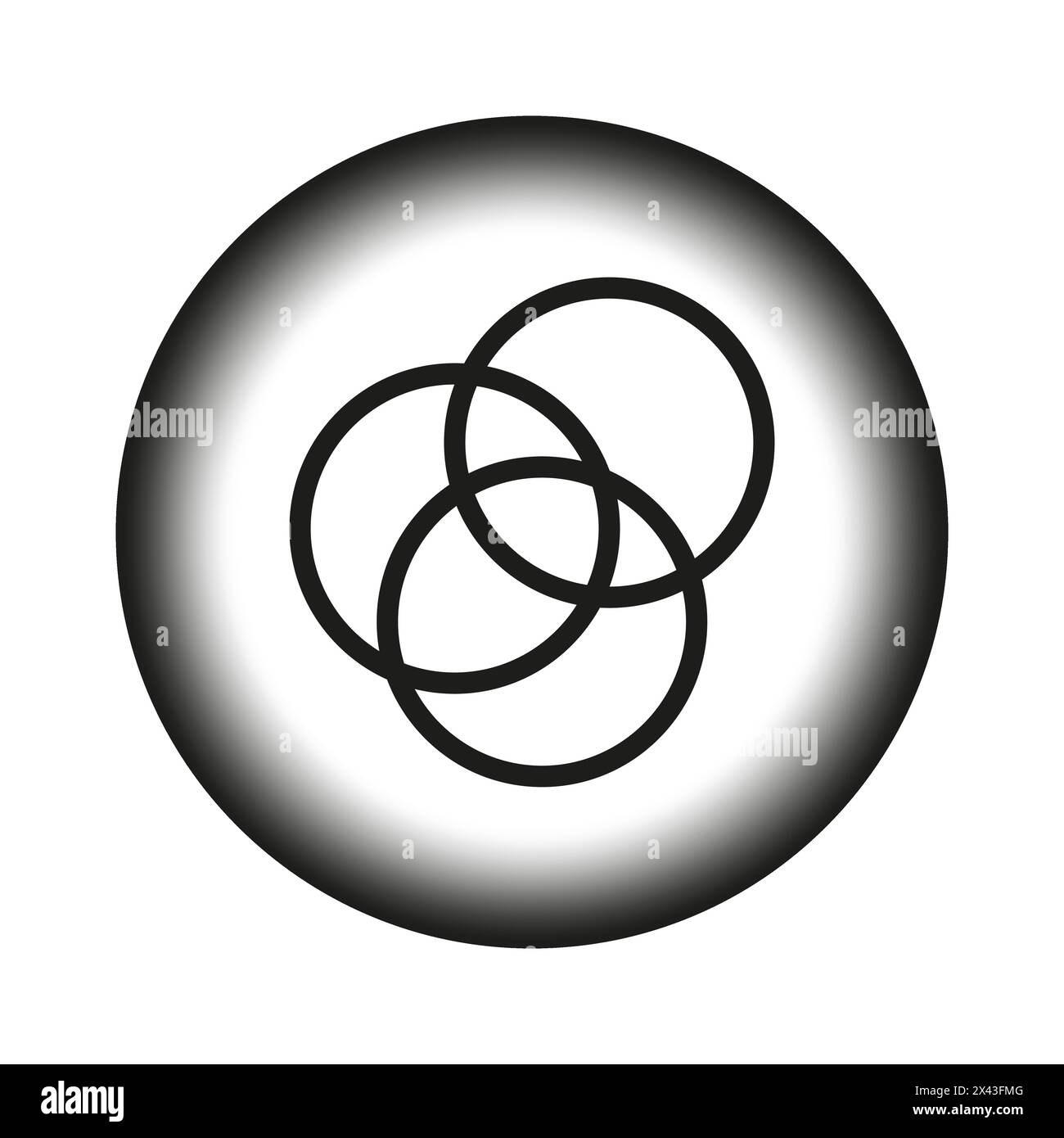 Interlocking circles on spherical gradient background. Abstract unity