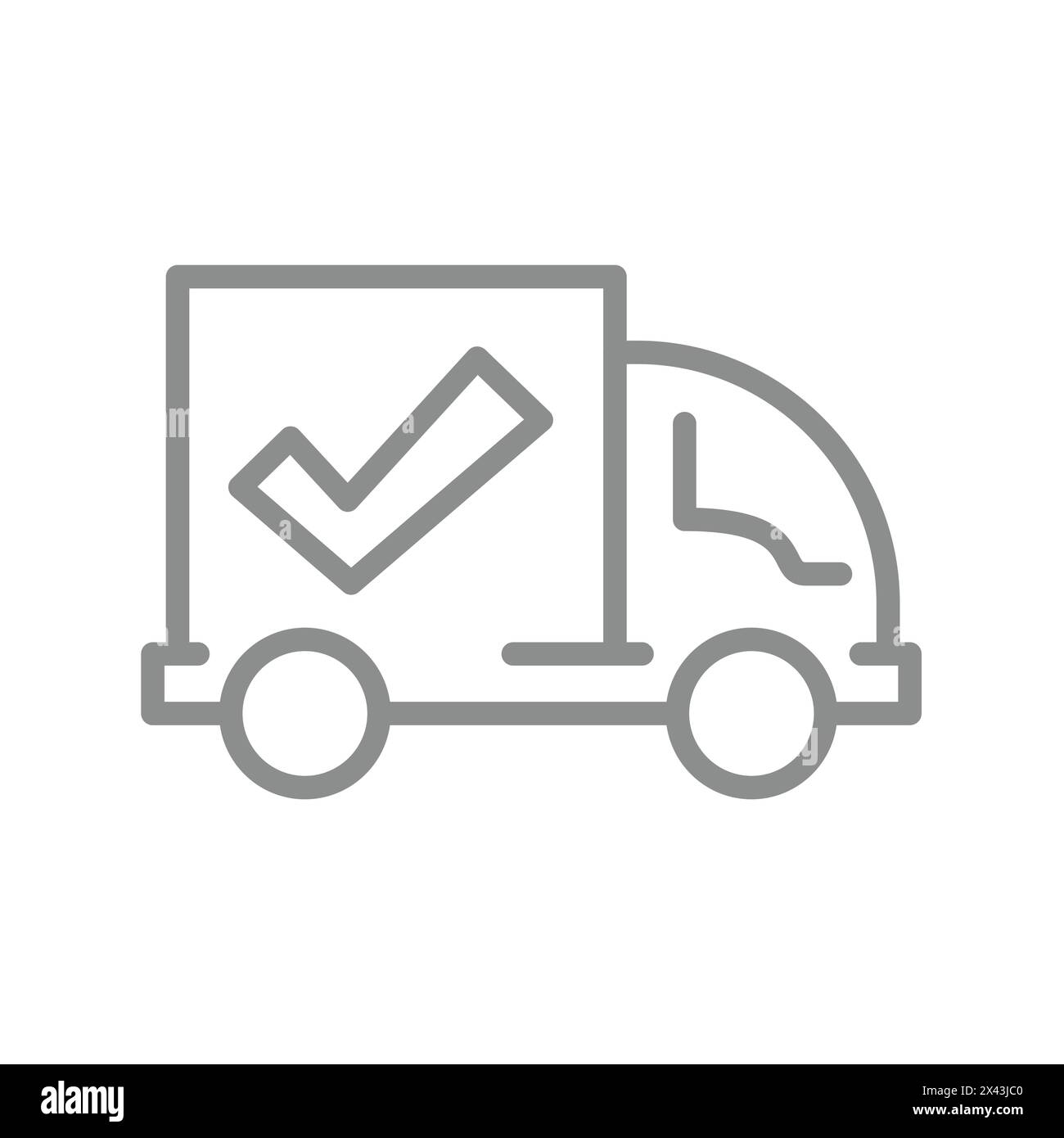 Delivery truck with checkmark. Delivered courier shipment vector icon. Stock Vector