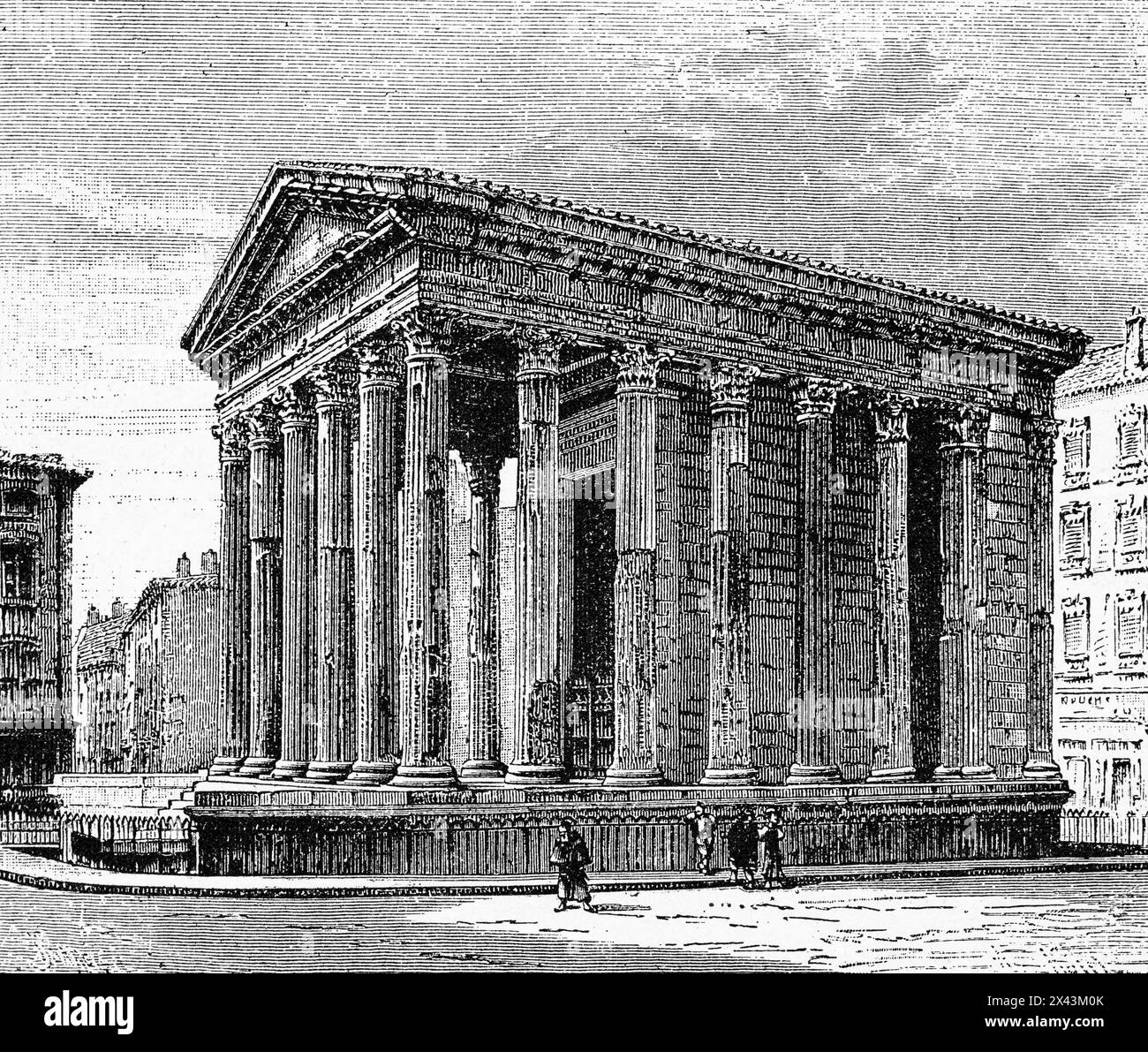Roman Temple of Empreror Augustus and Empress Livia in Vienne, France  Gallia, Roman Empire,1st century BC,  historic illustration 1884 Stock Photo