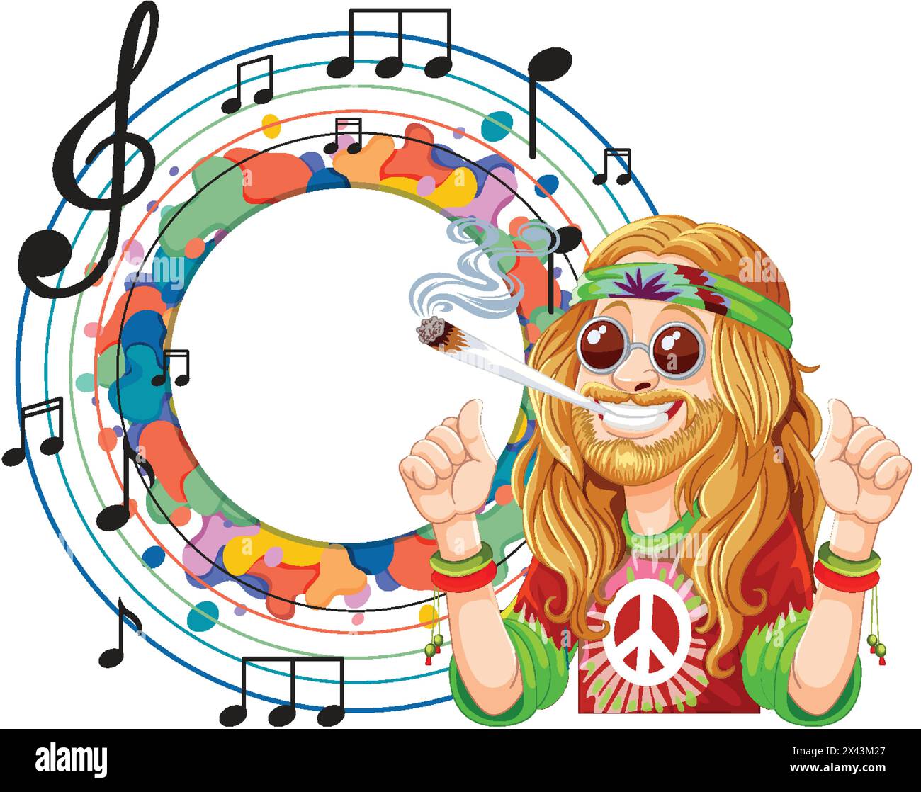 Colorful hippie with musical notes and peace symbol Stock Vector Image ...