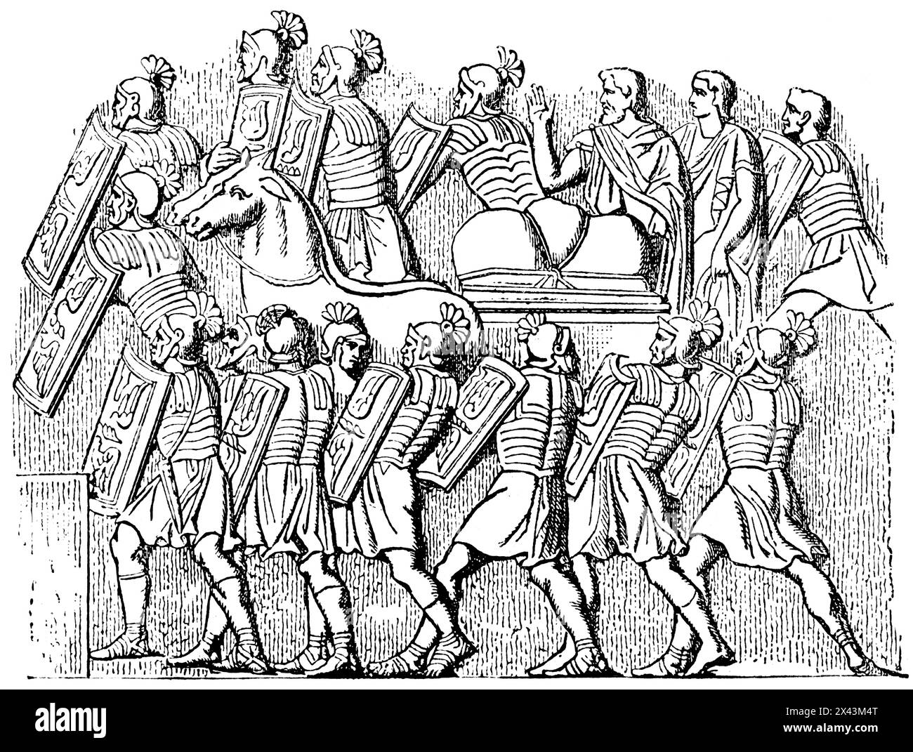 Legionaries escorting some wares, Roman Empire, Italy, historic illustration 1884 Stock Photo