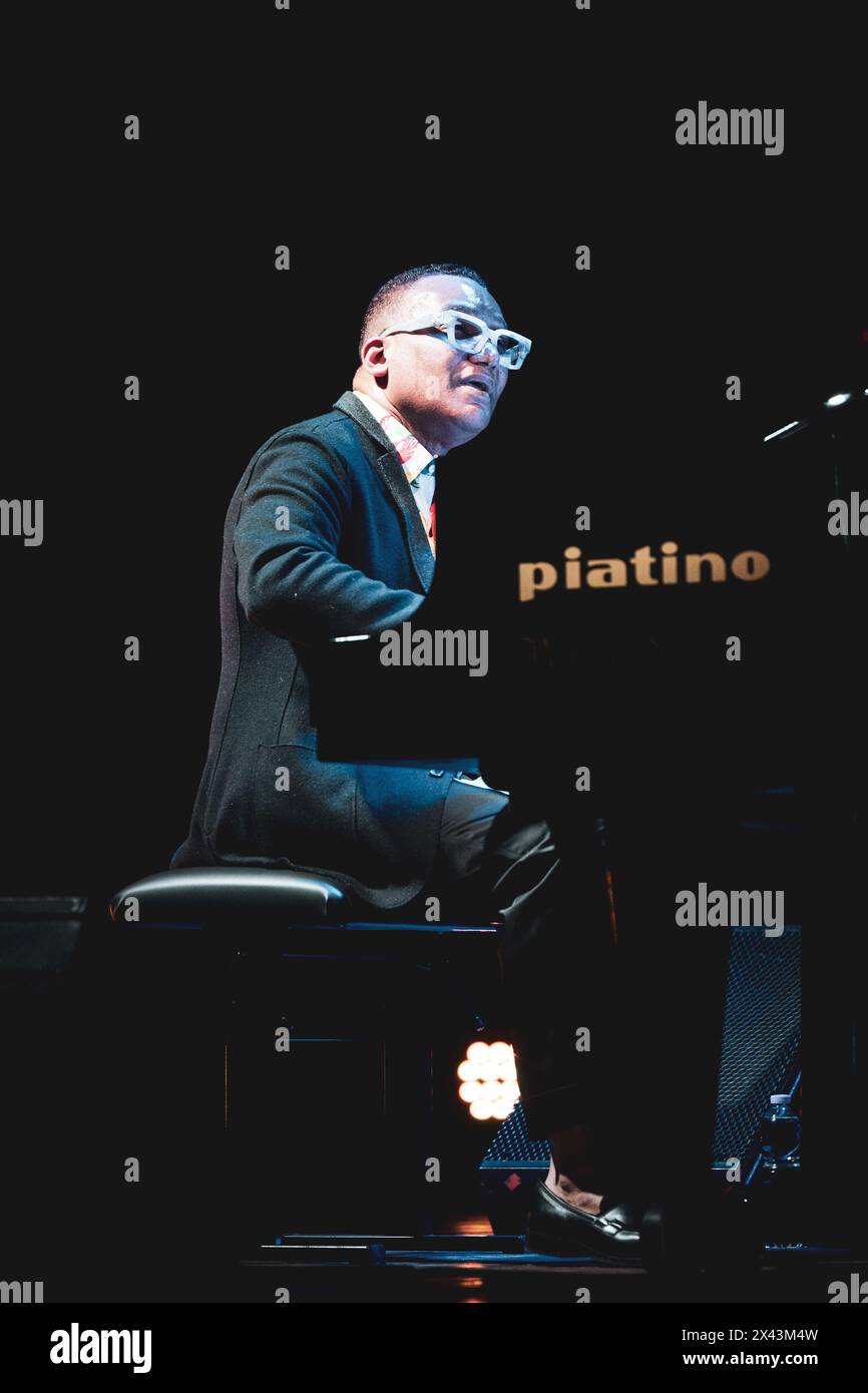 ITALY, TURIN, APRIL 24TH: The Cuban jazz pianist and composer Gonzalo Rubalcaba performing live on stage for the “Torino Jazz Festival” 2024 edition. Stock Photo
