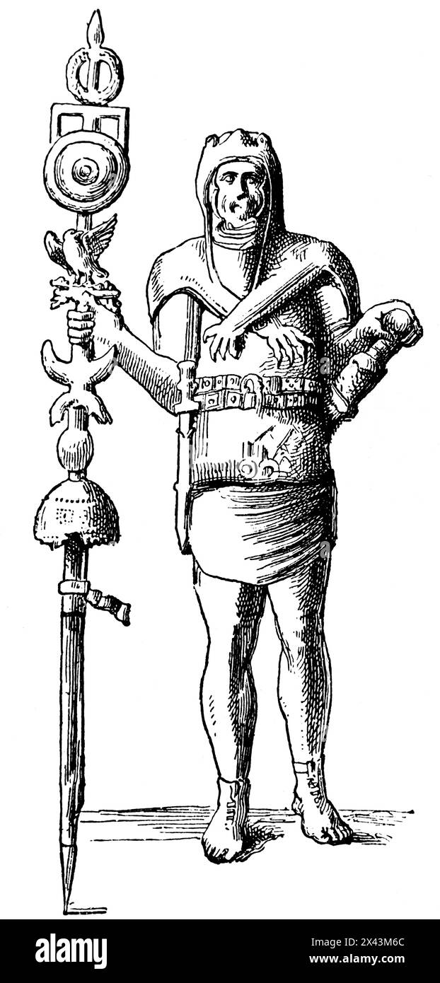 Standard bearer of a cohort, Roman Empire, Italy, historic illustration 1884 Stock Photo