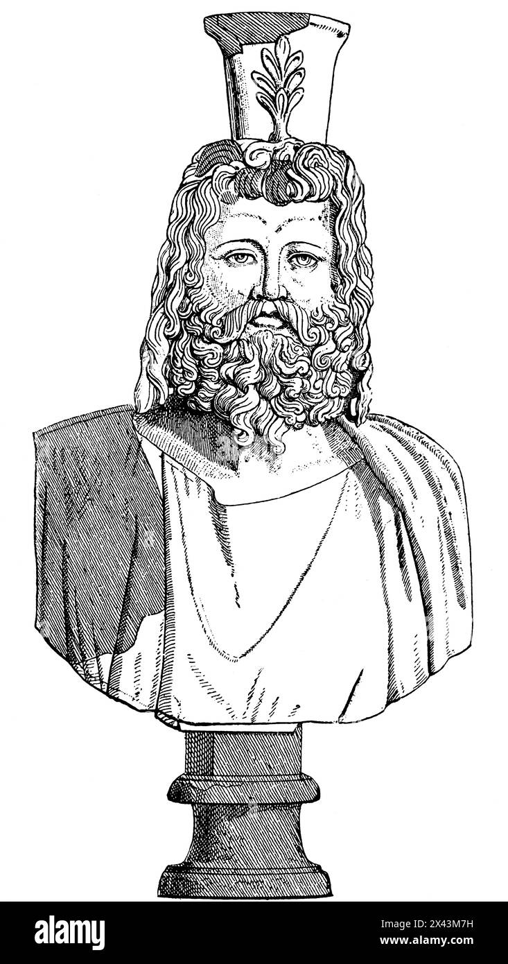 Jupiter Sarapis or Serapis, a Graeco-Egyptian god, third century BC, historic illustration 1884 Stock Photo