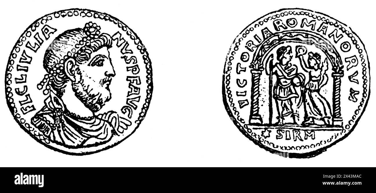 Coins of Emperor Julian, Roman Emperor from AD 361-363, Roman Empire, Italy, historic illustration 1884 Stock Photo