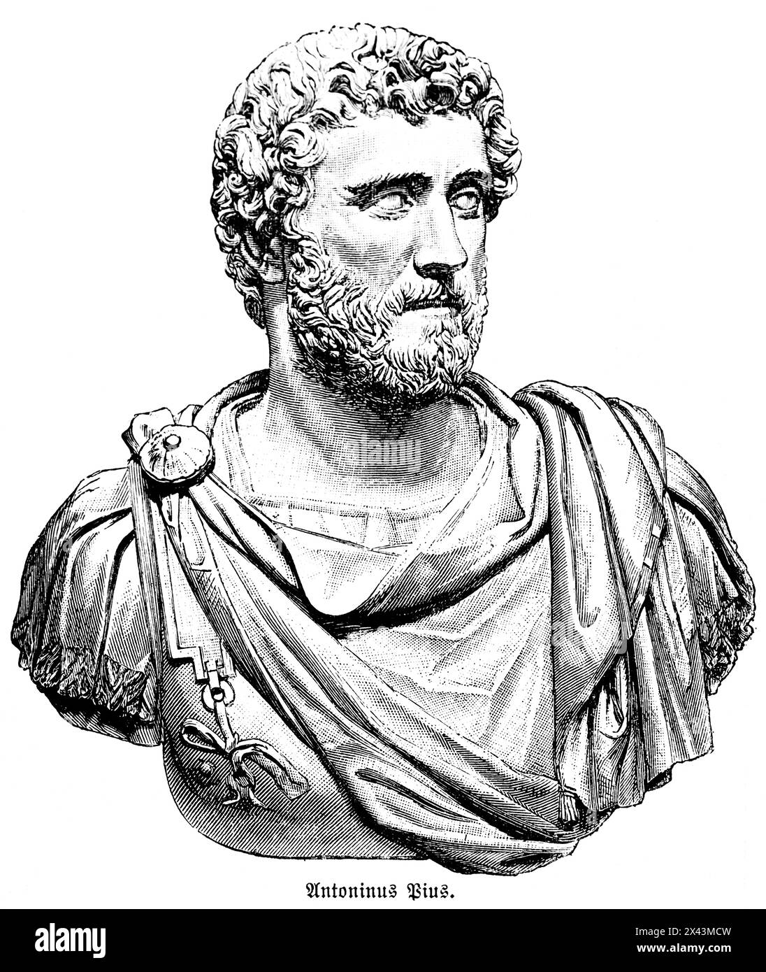 Portraiture of Roman Emperor Antonius Pius, Roman Emperor from AD 138 to 161, Italy, historic illustration 1884 Stock Photo