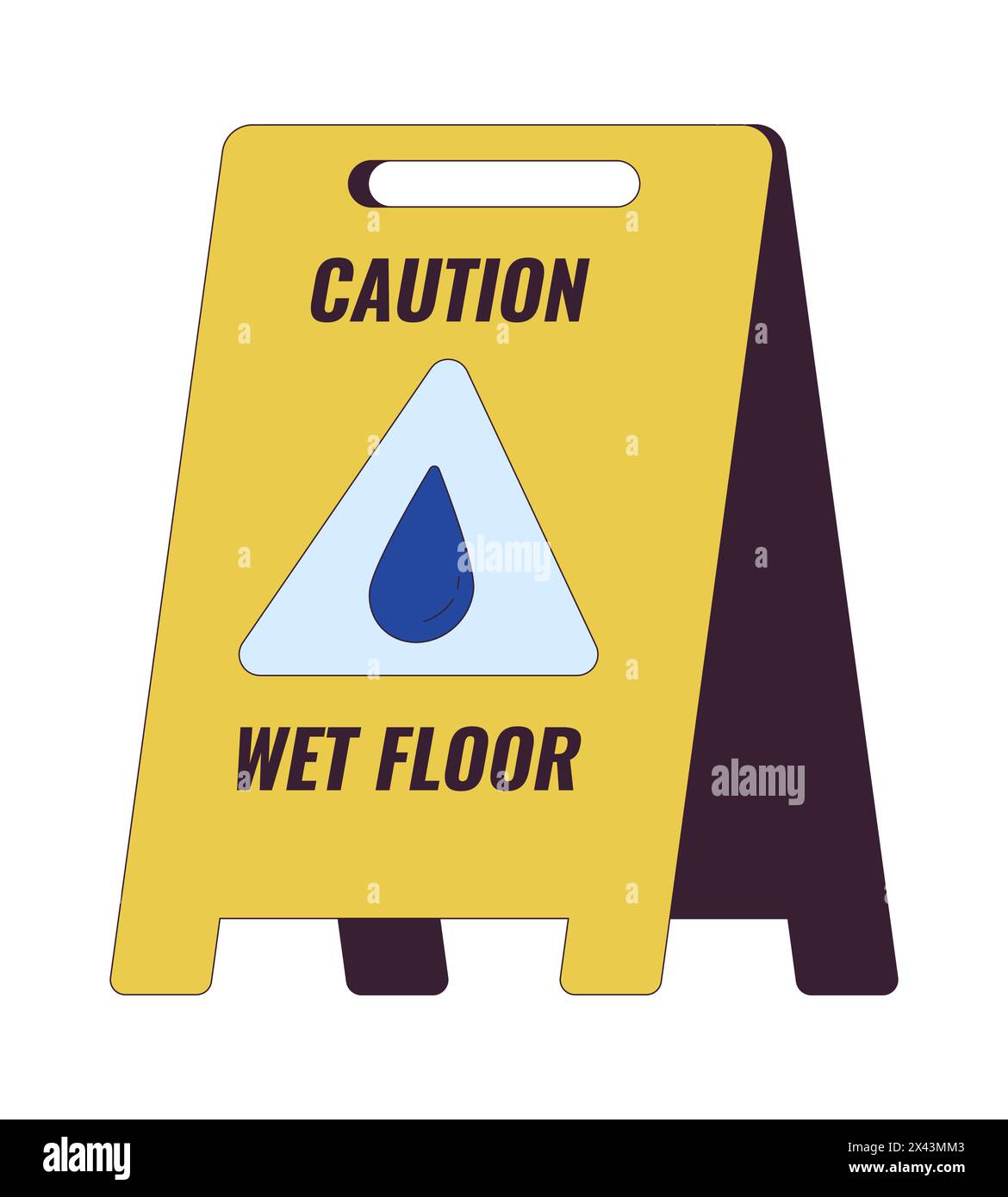 Wet floor caution sign 2D linear cartoon object Stock Vector