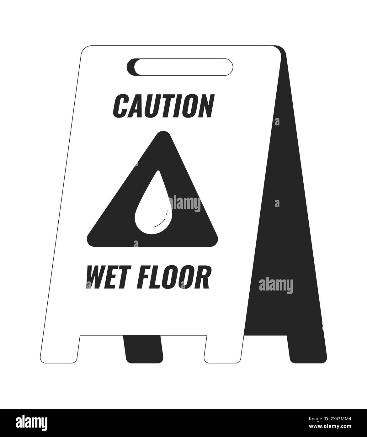 Wet floor caution sign black and white 2D line cartoon object Stock Vector
