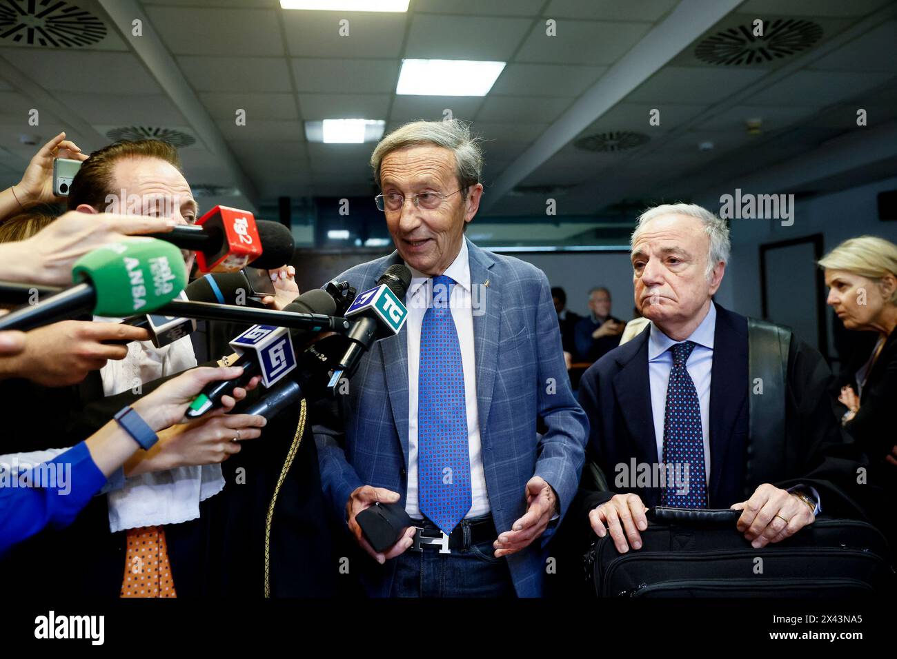 Gianfranco Fini  in aula per la lettura della sentenza al Processo Fini Tulliani per l&#x2019;acquisto della casa di Montecarlo - Cronaca  - Roma, Italia - Marted&#xec; 30 , Aprile 2024 (foto Cecilia Fabiano / LaPresse) Gianfranco Fini  at the court for the reading of the sentence about Fini - Tulliani Trial  News  - Rome, Italy -  Tuesday , 30 April   , 2024 (photo Cecilia Fabiano / LaPresse) Stock Photo