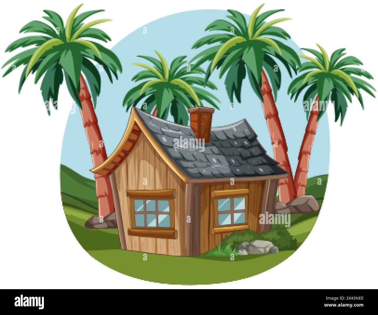 Vector illustration of a small cabin among palm trees Stock Vector ...