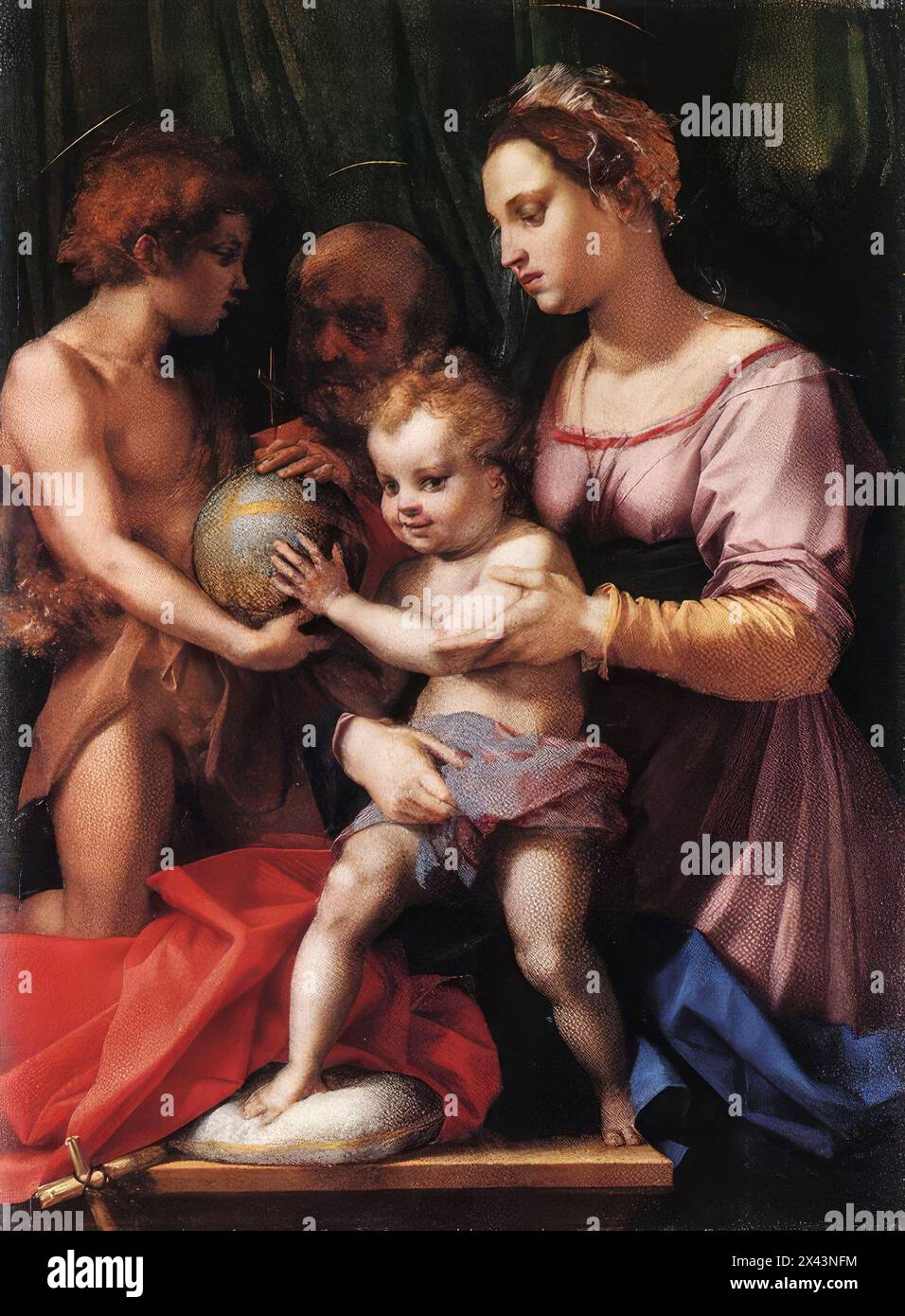 ANDREA DEL SARTO (b. 1486, Firenze, d. 1530, Firenze)  Holy Family (Borgherini) c. 1529 Ool on wood, 134, 5 x 99,6 cm Metropolitan Museum of Art, New York       --- Keywords: --------------  Author: ANDREA DEL SARTO Title: Holy Family (Borgherini) Time-line: 1501-1550 School: Italian Form: painting Type: religious Stock Photo