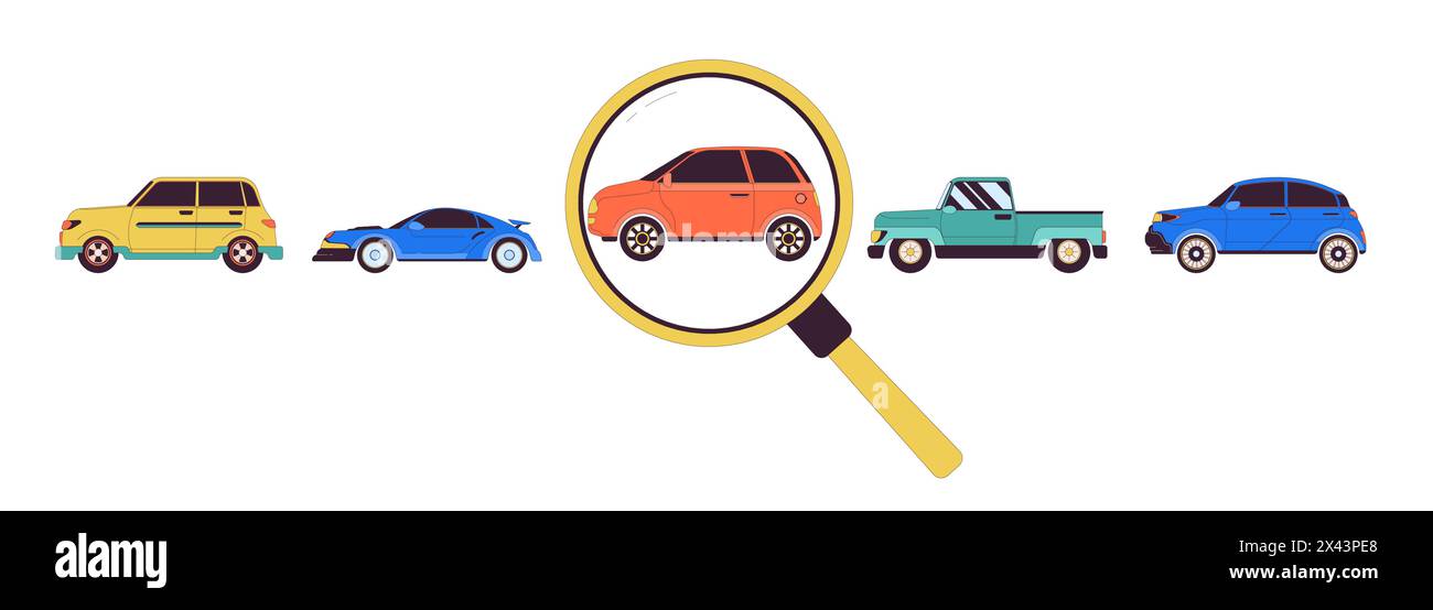 Choosing car for rent 2D linear cartoon objects Stock Vector