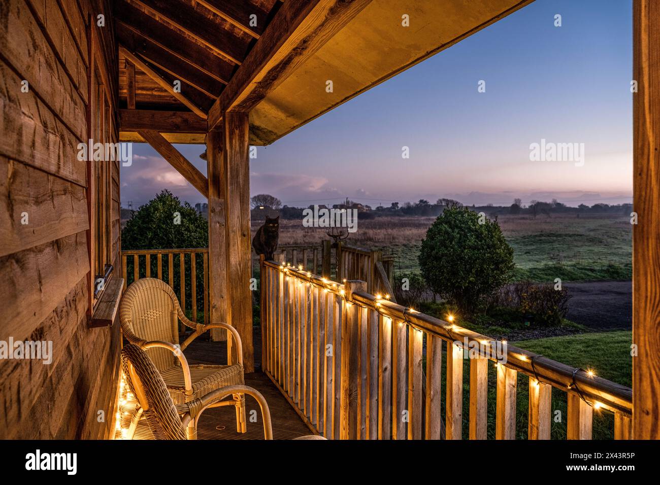 Magical fairylights on veranda. Christmas in East Sussex home, South East England, UK Stock Photo