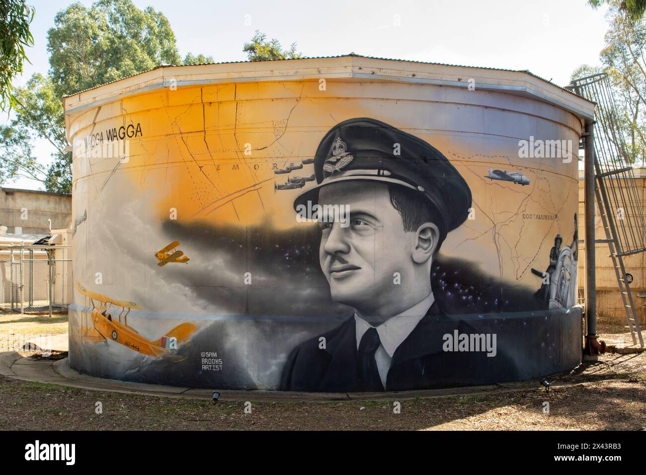 Water Tank Art by Sam Brooks, RAAF Heritage Centre, Wagga Wagga, NSW, Australia Stock Photo