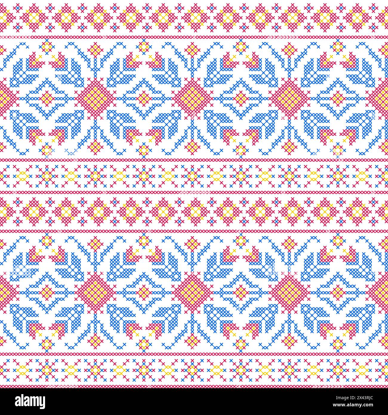 Seamless pattern in embroidery cross stitch style. Stock Vector