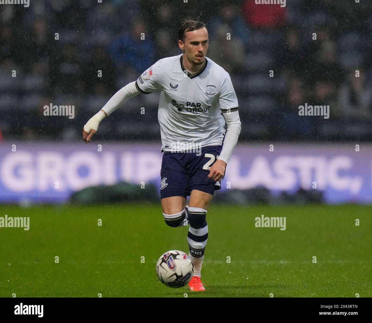 Liam Millar of Preston North End during the Sky Bet Championship match Preston North End vs Leicester City at Deepdale, Preston, United Kingdom, 29th April 2024  (Photo by Steve Flynn/News Images) Stock Photo