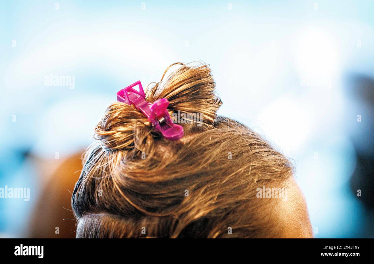Wet hair pinned up, photographed at the Coiffeur Sivan hair salon in ...