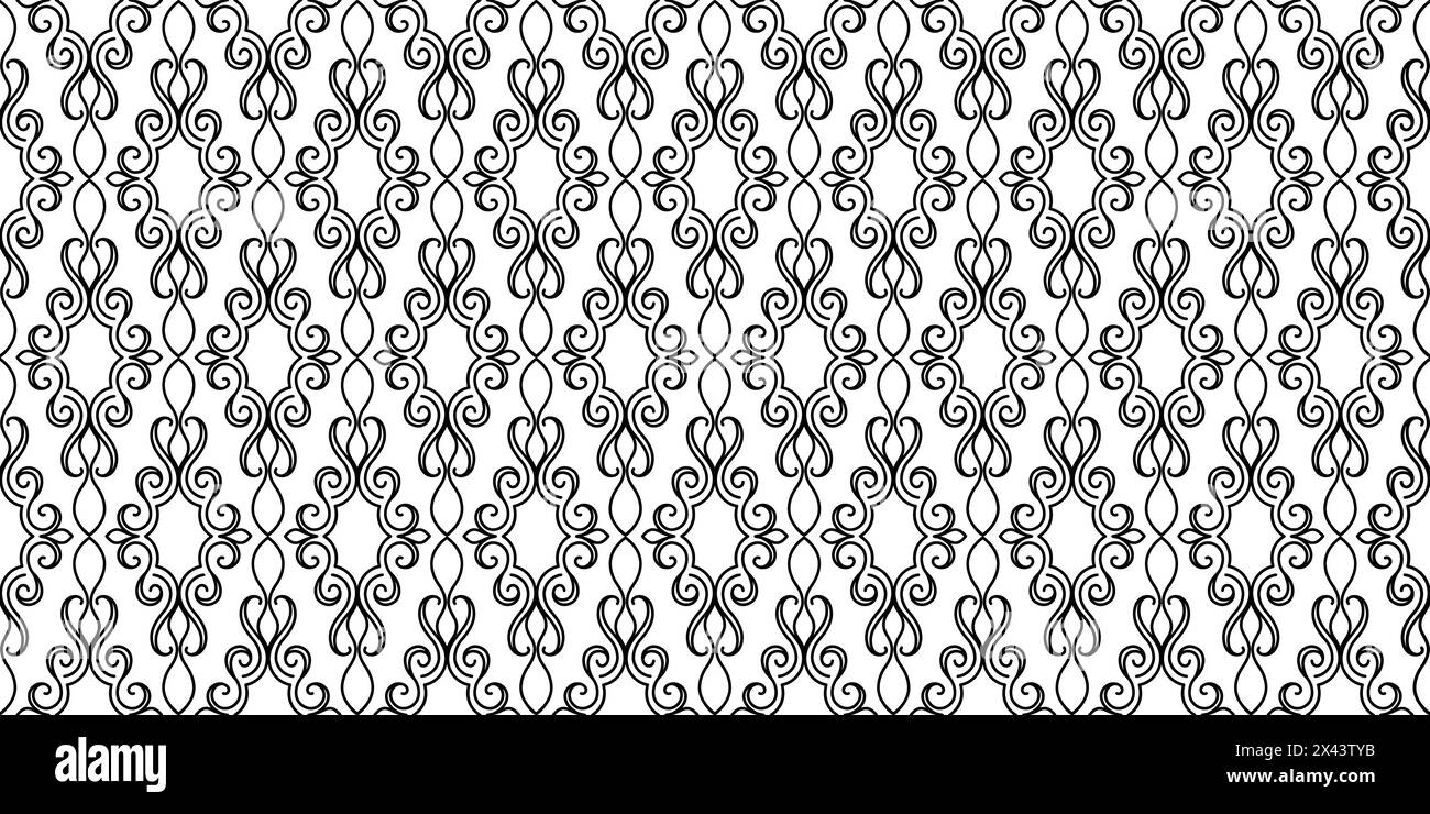 A pattern of black swirls on a white background. Seamless damask ...