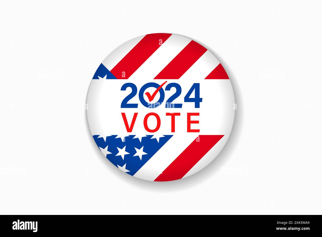 Vote 2024, round emblem from Election USA. Realistic circle 2024 elections ping or badge with us american flag. Presidential Election US. Vector Stock Vector