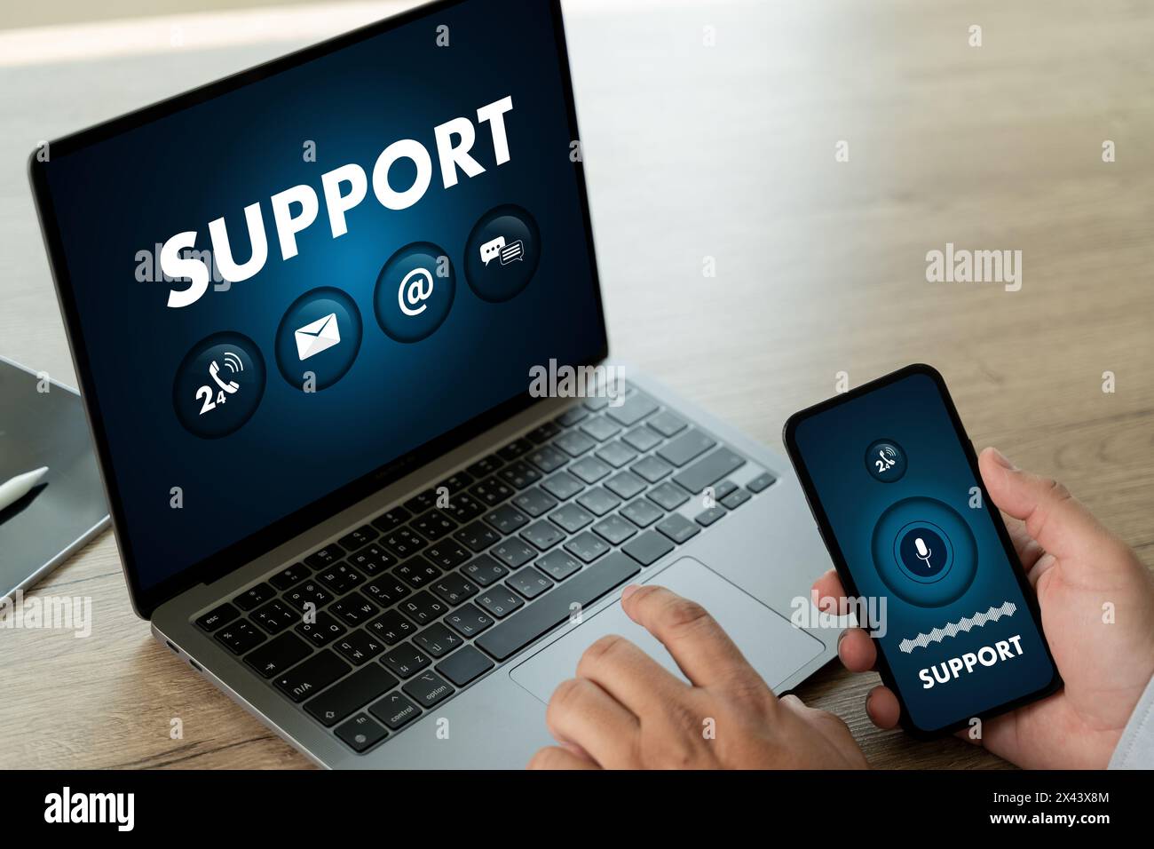 Call center technical support Service support customer help call center technical or customer support Stock Photo