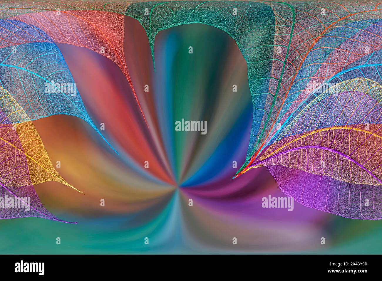 Multi-colored skeleton leaves arranged on colorful background Stock Photo