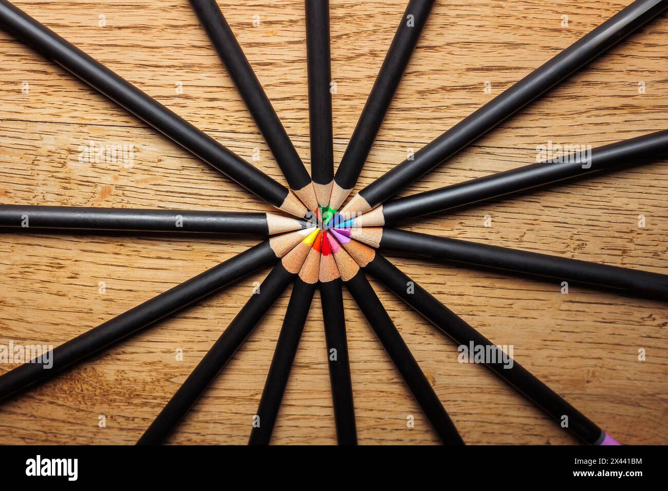 colored pencils with colored leads in circle Stock Photo