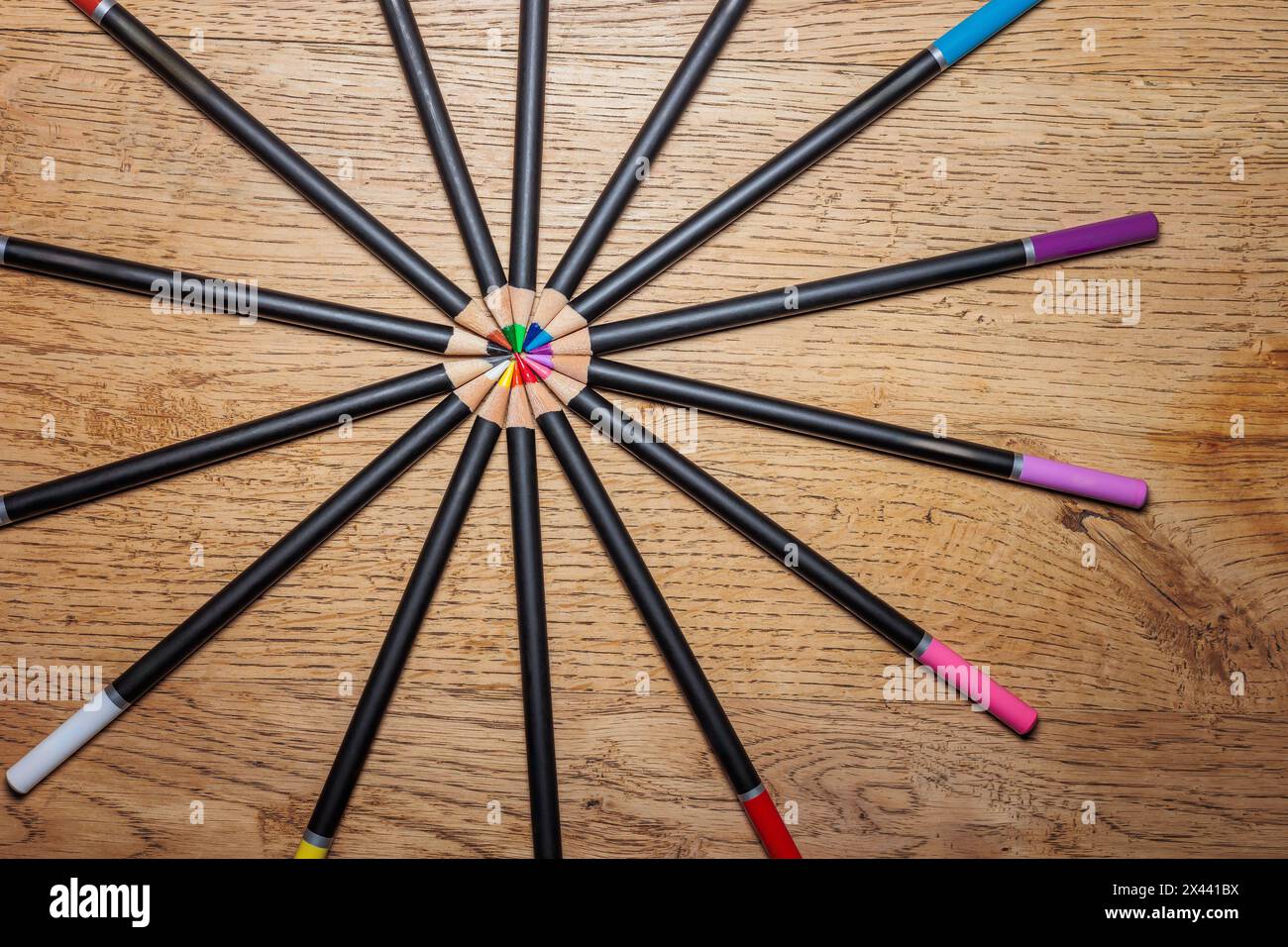 colored pencils with colored leads in circle Stock Photo