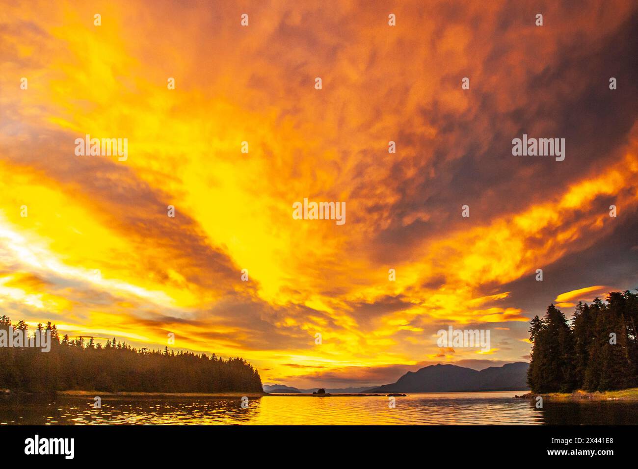 USA, Alaska, Tongass National Forest. Sunset on Admiralty Island and ...