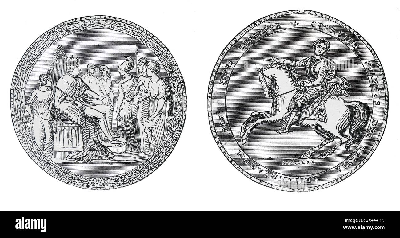 The Great Seal of King George VI. King of the United Kingdom of Great Britain and Ireland. Illustration from Cassell's History of England, Vol VII. New Edition published Circa 1873-5. Stock Photo