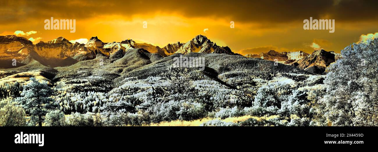 USA, Colorado. Infrared of panorama of the Mount Snaffles range Stock Photo
