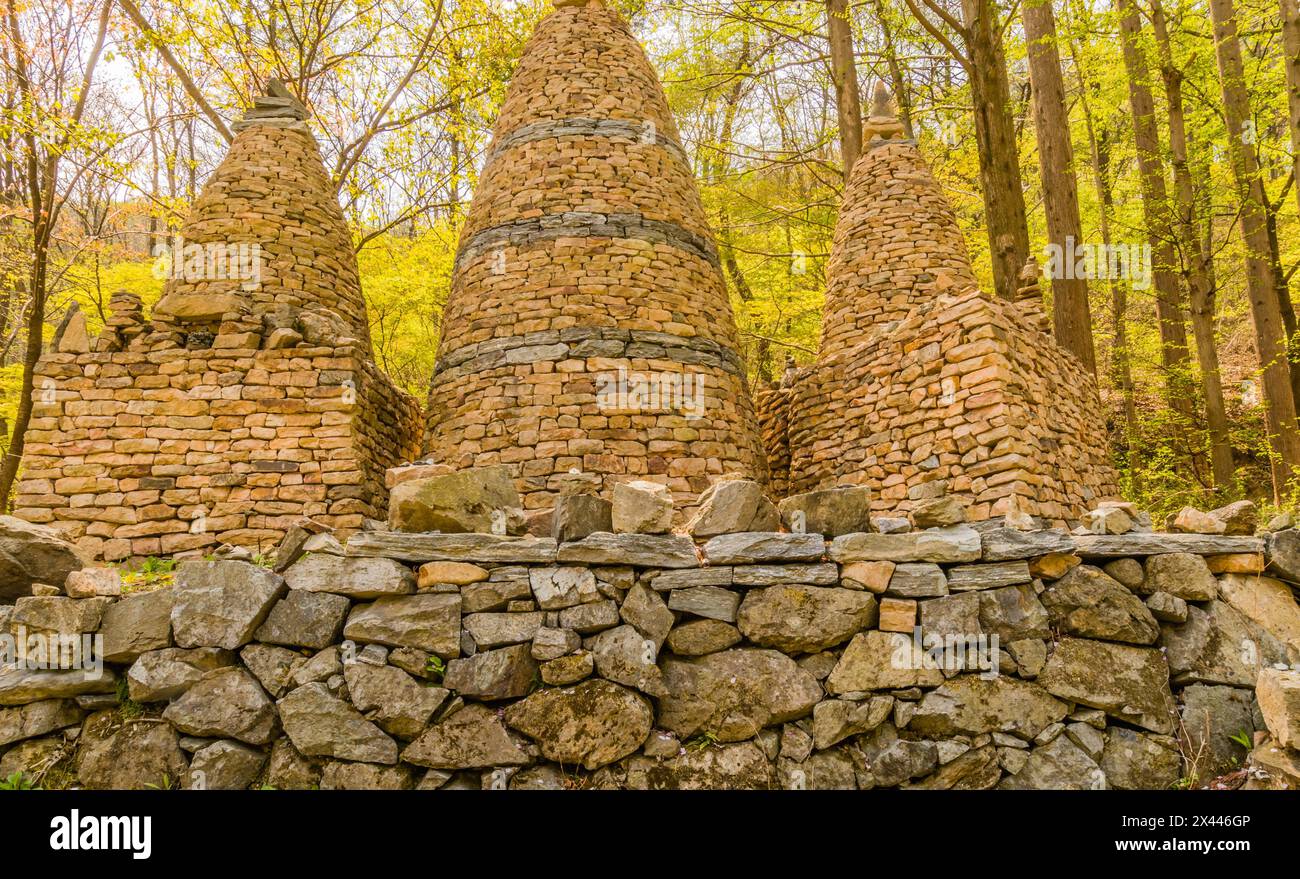 Three stone towers representing symbolic guardians of heaven, earth and humans in South Korea Stock Photo