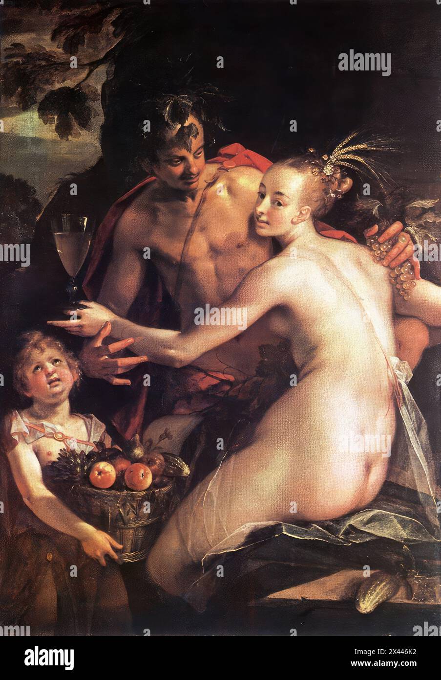 AACHEN, Hans von (b. 1552, Köln, d. 1615, Praha)    Bacchus, Ceres and Cupid  -  Oil on canvas, 163 x 113 cm  Kunsthistorisches Museum, Vienna              --- Keywords: --------------    Author: AACHEN, Hans von  Title: Bacchus, Ceres and Cupid  Time-line: 1601-1650  School: German  Form: painting  Type: mythological Stock Photo