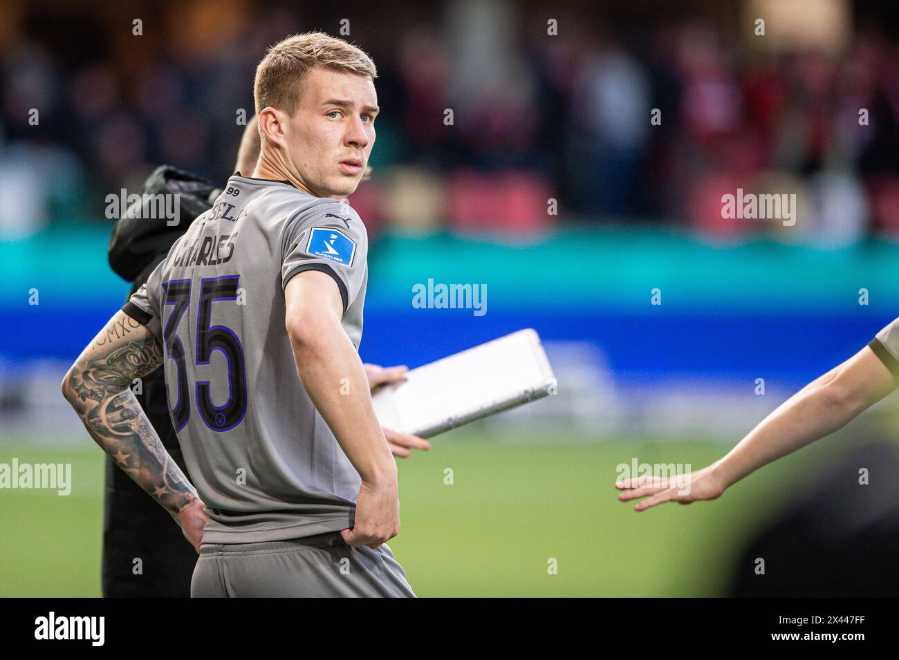 Silkeborg, Denmark. 29th Apr, 2024. Charles (35) of FC Midtjylland seen during the 3F Superliga match between Silkeborg IF and FC Midtjylland at Jysk Park in Silkeborg. (Photo Credit: Gonzales Photo/Alamy Live News Stock Photo